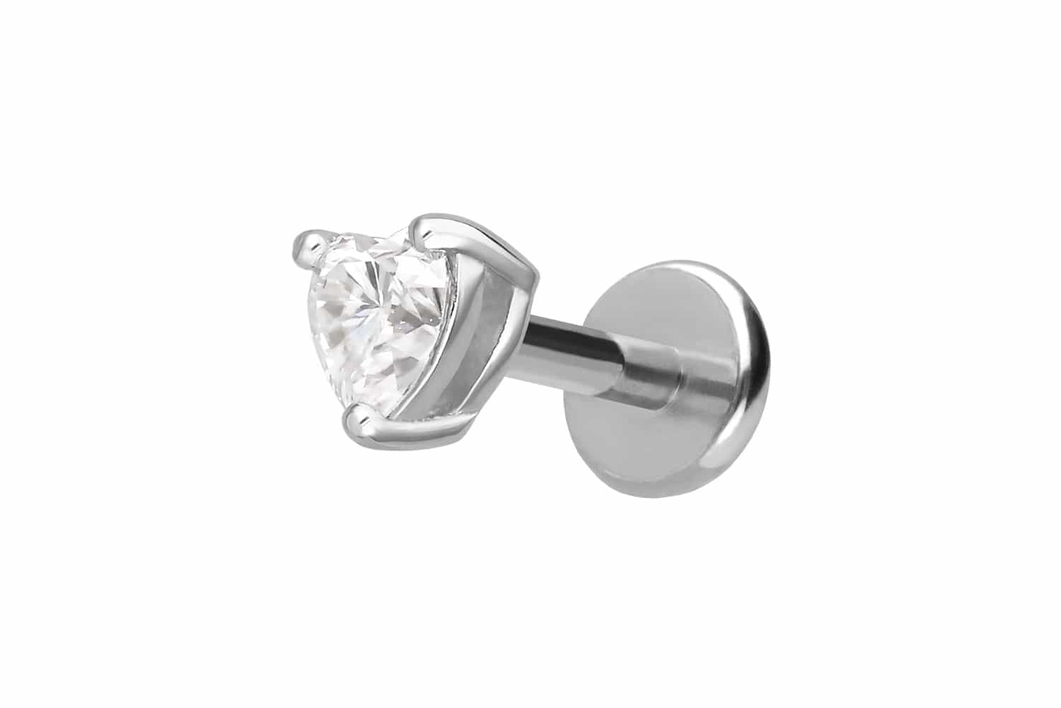 Titan Labret Piercing mit Innengewinde + 925er Silber Aufsatz MOISSANIT-HERZ
